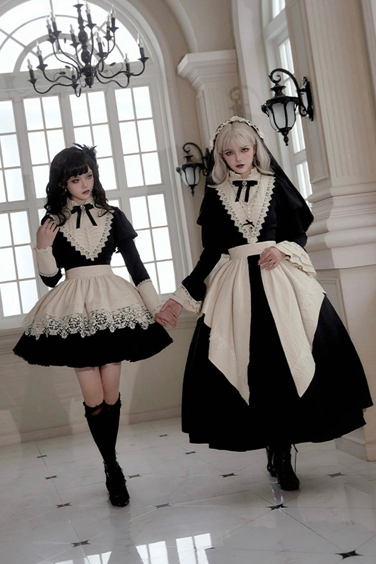 Schwarzes [Letters and Poems·Nocturne] Nonnenkleid mit langen Ärmeln und Rüschen im Gothic-Lolita-Stil