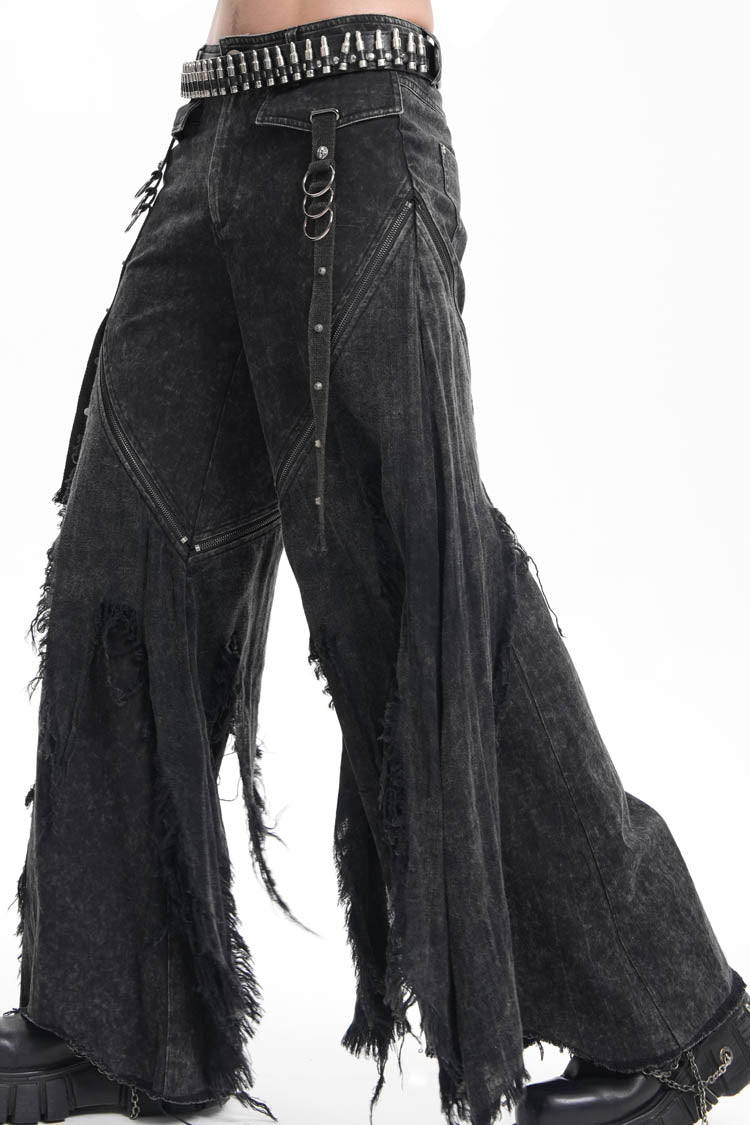 Black Ripped Rings Studs Men's Gothic Pants