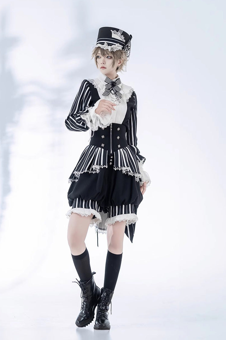 Black/White Wonderful Trick Stripe Print Lace Ouji Fashion Elegant Lolita Shorts