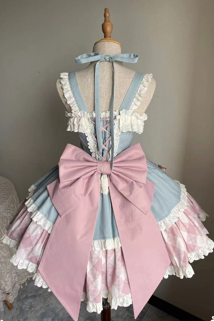 Blue/Pink [Sweetheart Cowboy] Plaid Print Ruffle Bowknot Sweet Lolita Skirt Set