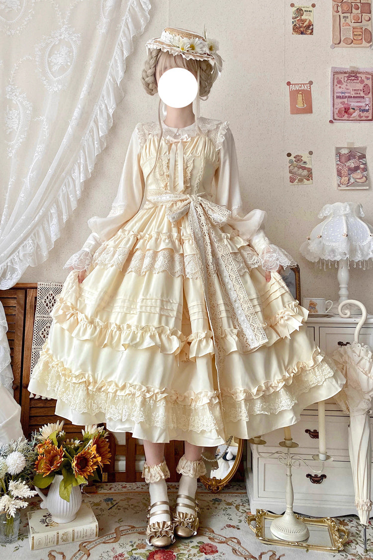 [Lillian] Ruffle Bowknot Lace Sweet Lolita Jsk Dress 4 Colors