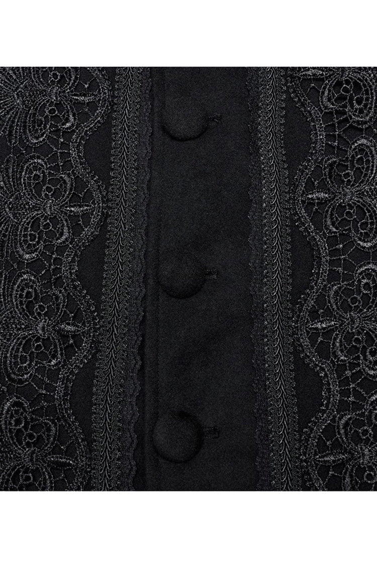 Black Punk Stand Collar Front Lacework Decorate Side Slit Long Men's Cloak