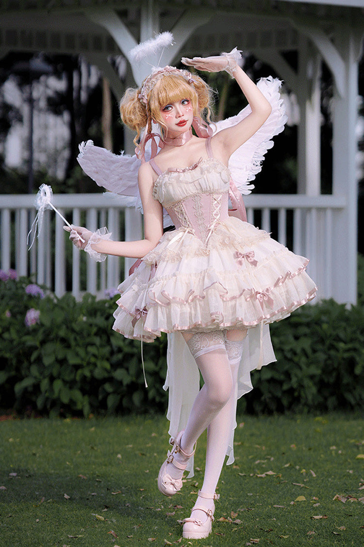 Pink/Ivory Dance of Time Triple-Layered Ballet Style Bowknot Lace-Up Sweet Lolita Jsk Dress