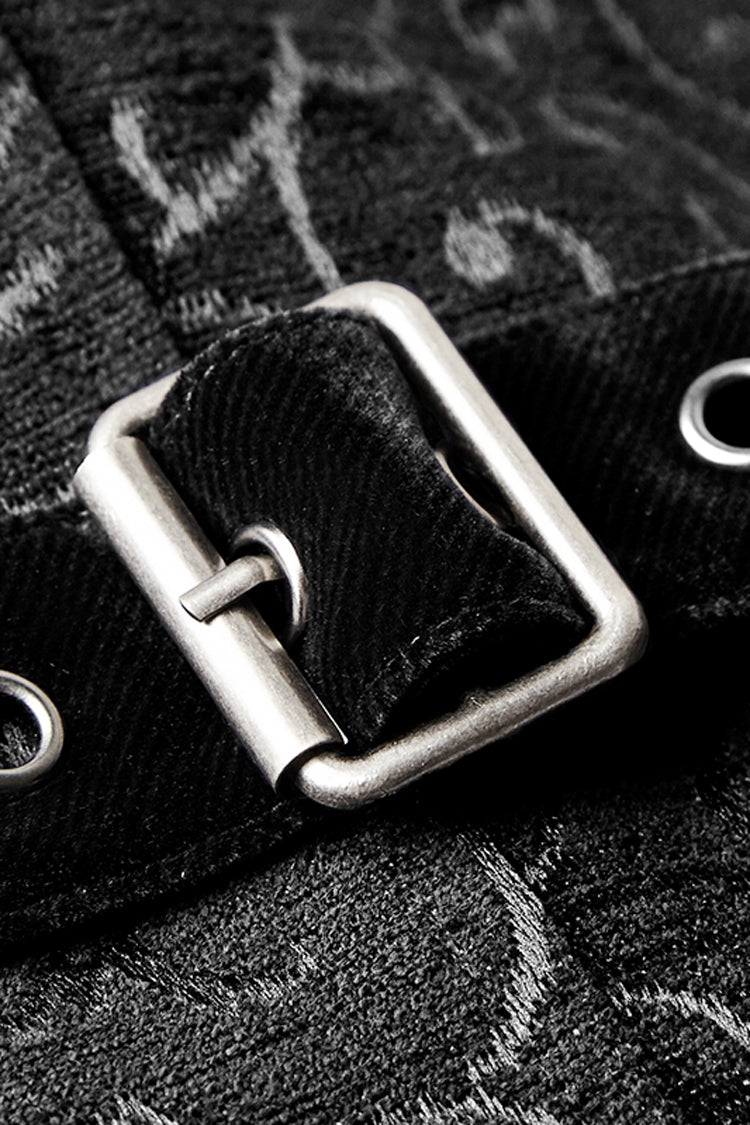 Black Jacquard Velvet Gothic Vintage V Collar Print Mens Vest