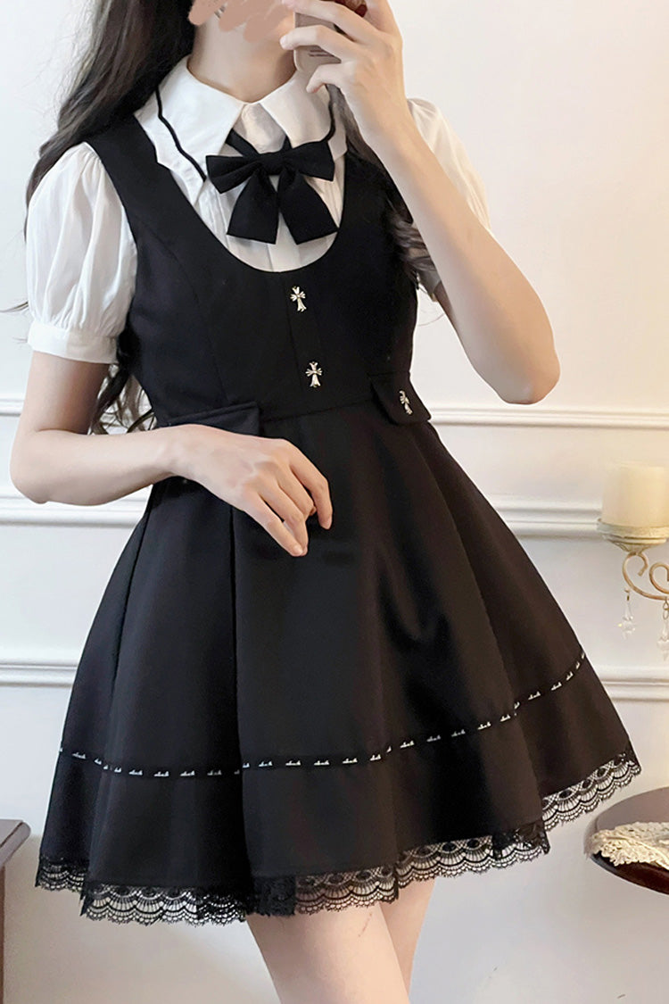 Schwarzes, dunkles Jirai-Kei-Pulloverkleid mit Rüschen und Schleife