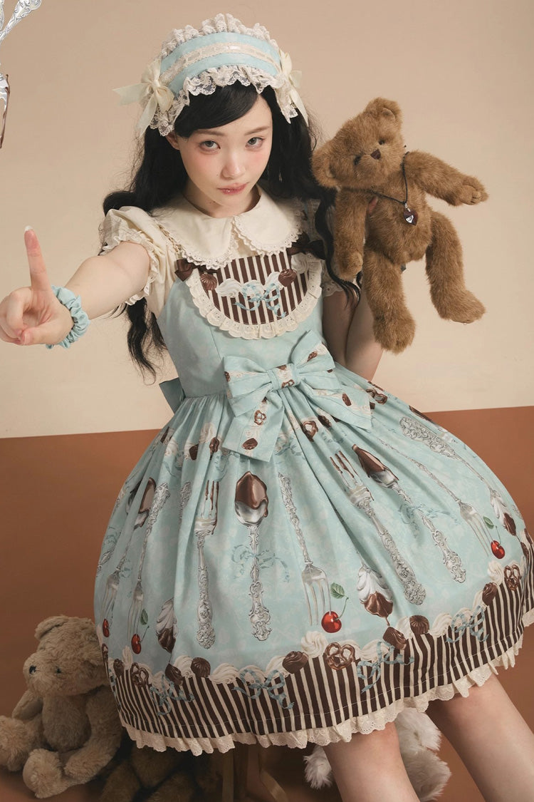 Green [Chocolate Cherry] Print Bowknot Sweet Lolita Jsk Dress