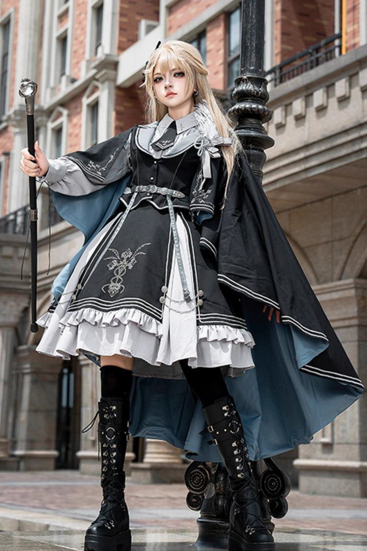 Schwarz/Blau [Dark Knight Contract] Bedruckter Rüschen Gothic Military Eleganter Lolita Rock