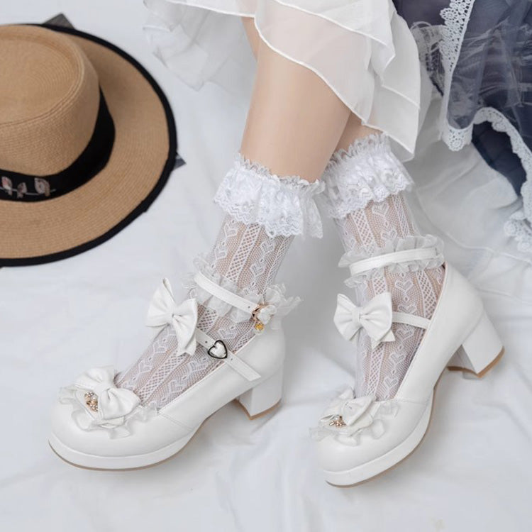 Bowknot White Frills Sweet Lolita High Heel Shoes