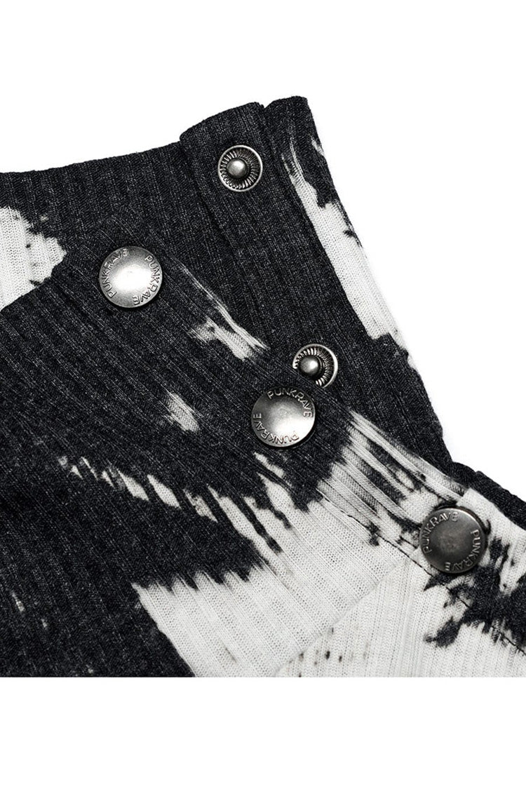 Black/White Punk Asymmetric Metal Buckle Side Button Tie Dye High Neck Basic Long Sleeve Men's Shirt