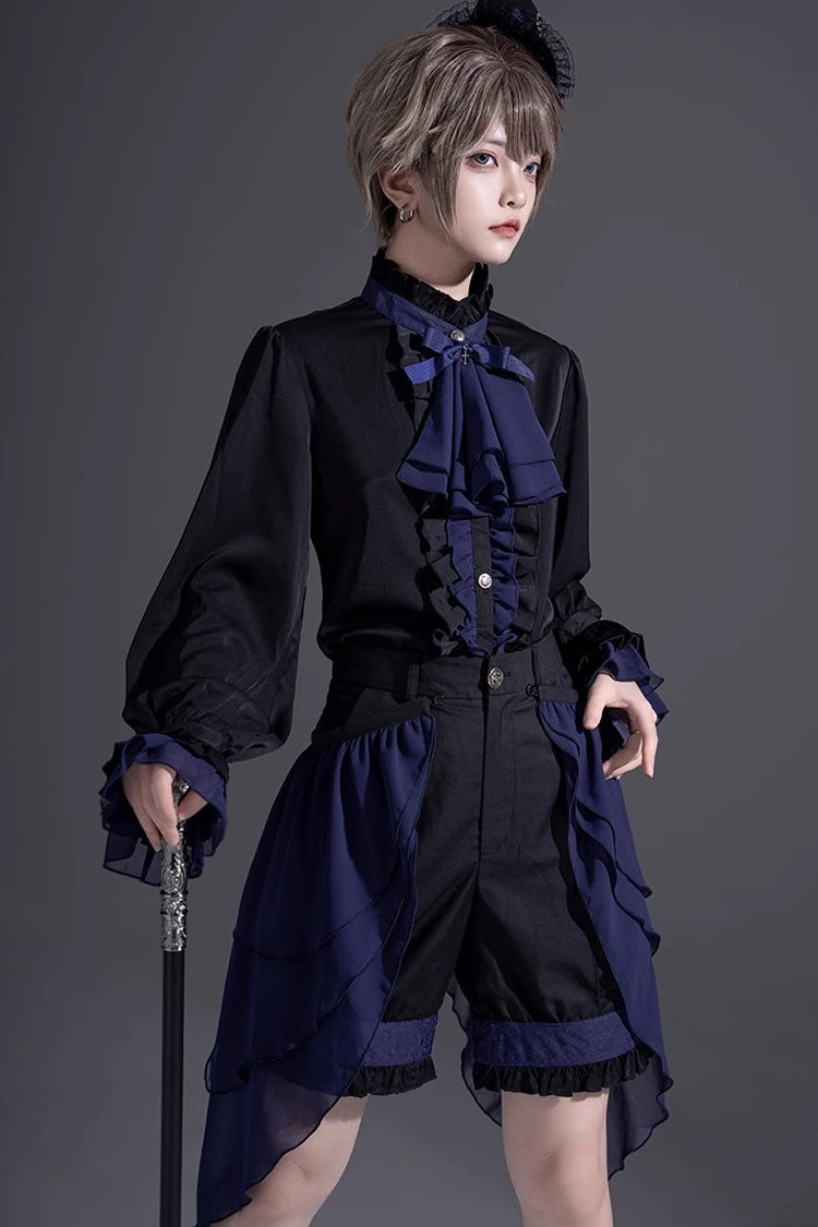 Black/Blue Evil Twins Ouji Prince Handsome Lolita Vest Shirt Shorts Set