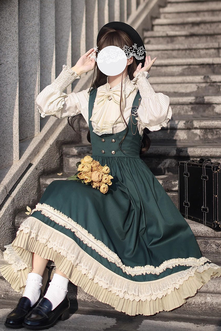 Grün [Artemis SP] Elegantes Lolita-Pulloverkleid im College-Stil mit Rüschen und Schleife