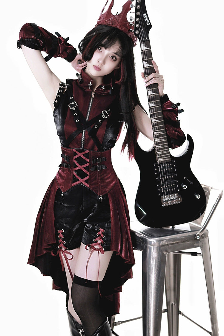 Black/Red [Chief Assassin] Lace-Up Gothic Ouji Lolita Shorts Set