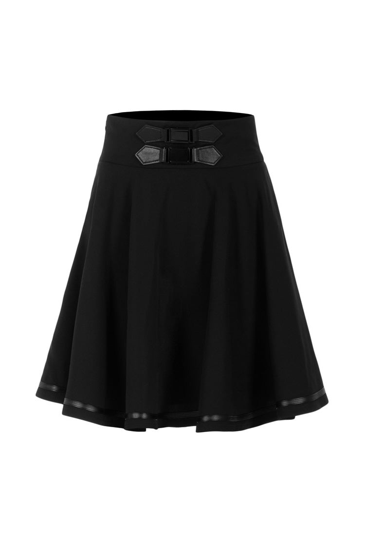 Black Casual High Waist Belted Women's Steam Punk Skirt