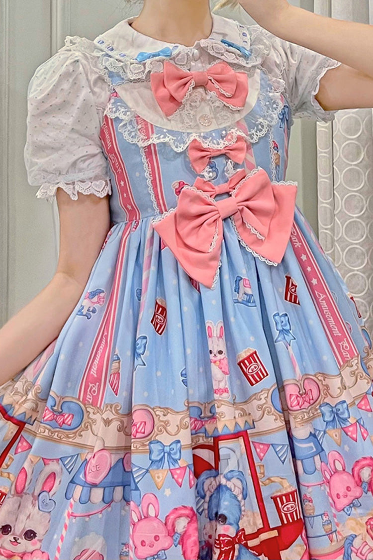 Blue/Pink Doll Playground Print Ruffle Bowknot Sweet Lolita Jsk Dress