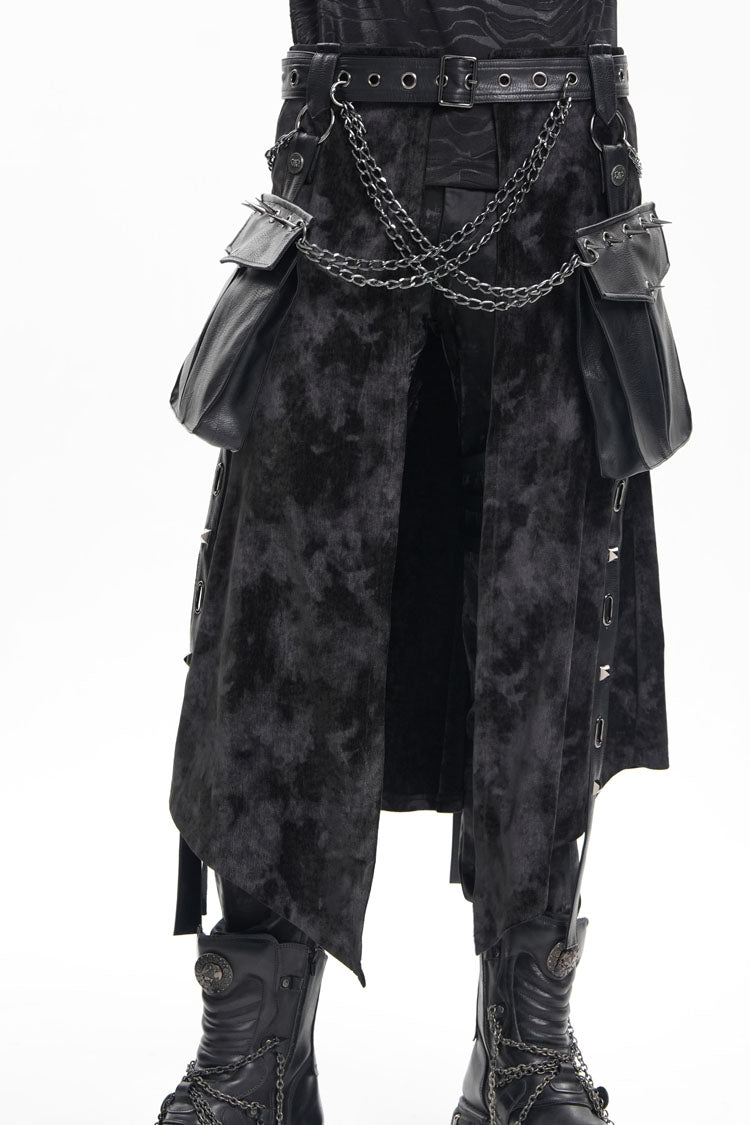 Black Chain Rivet Buckle Men's Gothic Skirt