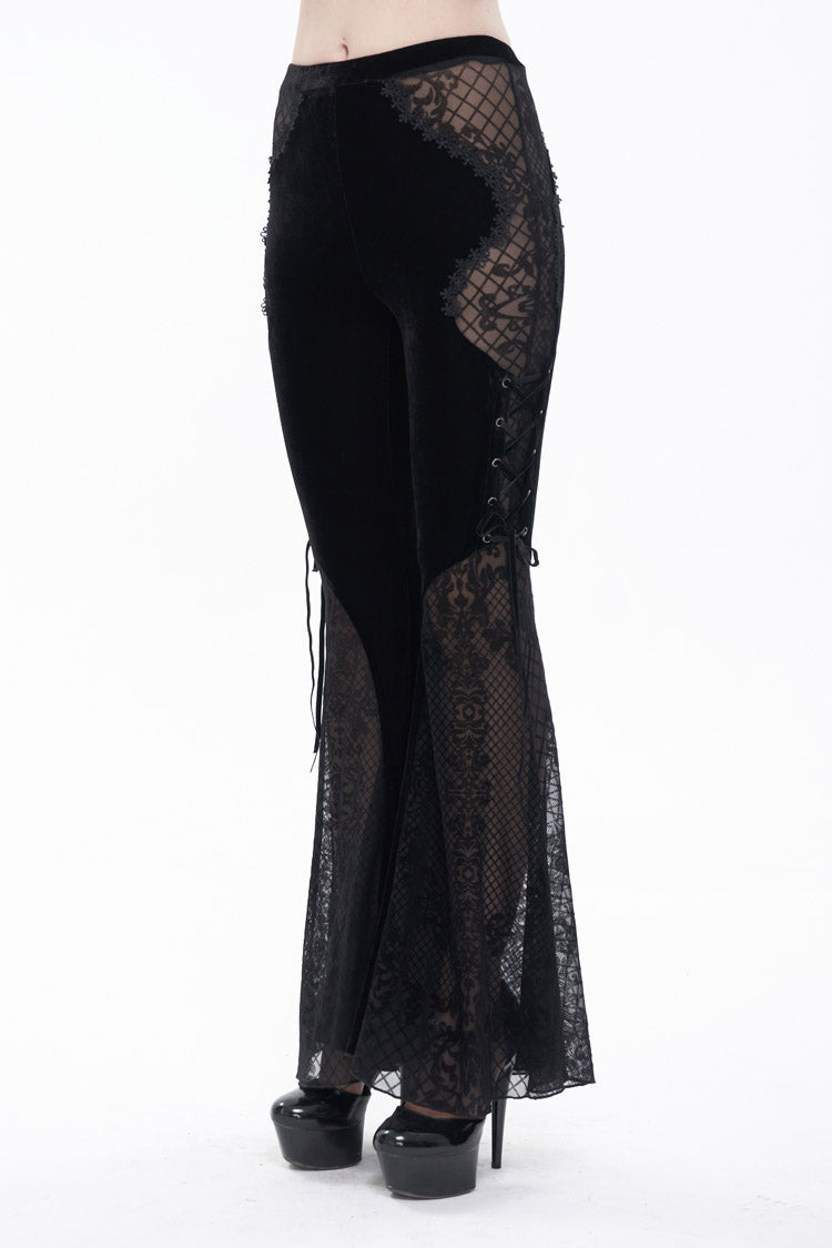 Black Lace-up Gothic Pants for Women 