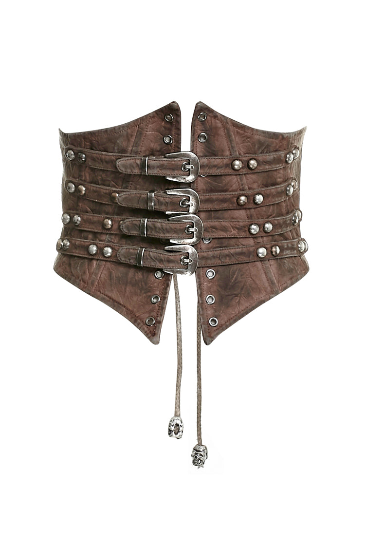 Brown Metal Nails Metal Hasp Decoration Womens Steampunk Girdle