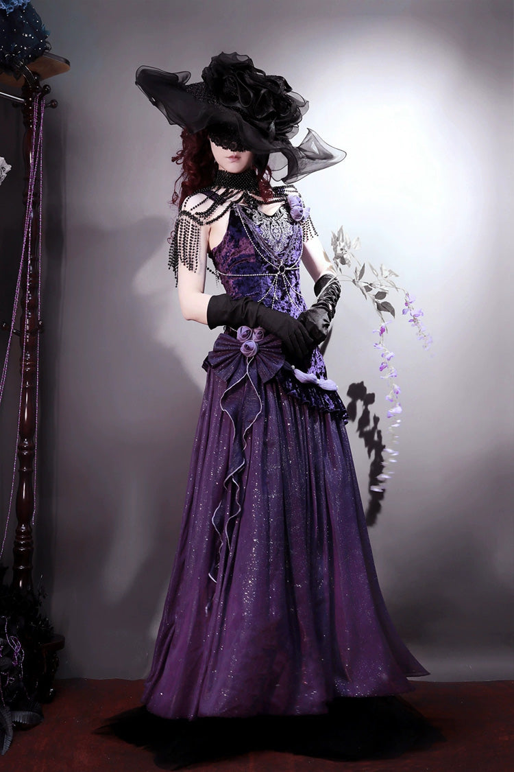 Purple [Mysterious Nocturne] Embroidery Bowknot Lace Classic Vintage Elegant Gorgeous Lolita Jsk Dress