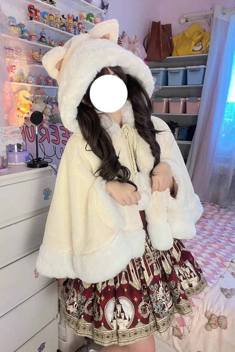 Ivory [Little Star Wish] Cat Ears Hooded Sweet Lolita Cloak Coat