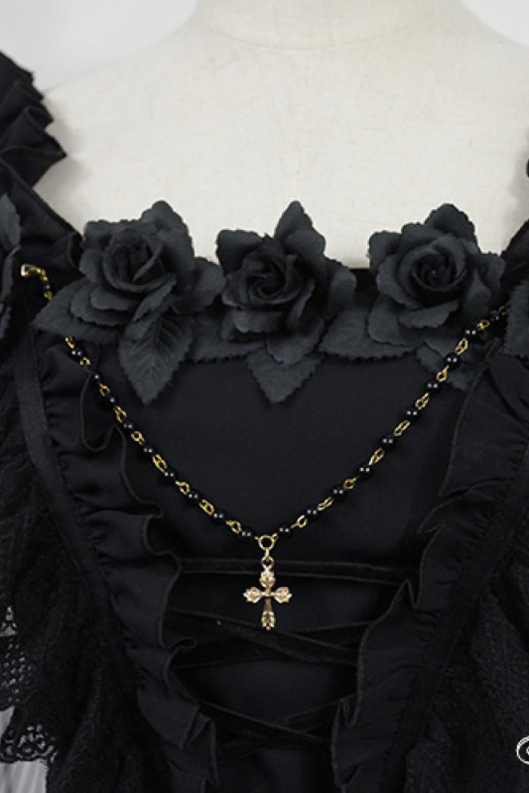 [Ballet of the Dead] Double-Layered Embroidery Lace-Up Gothic Lolita Jsk Dress (Cape Included)