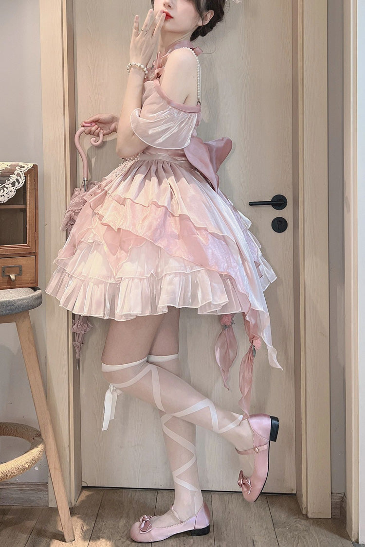 Pink Multi-layer Ruffle Hanayome Bowknot Sweet Elegant Princess Gorgeous Lolita Jsk Dress