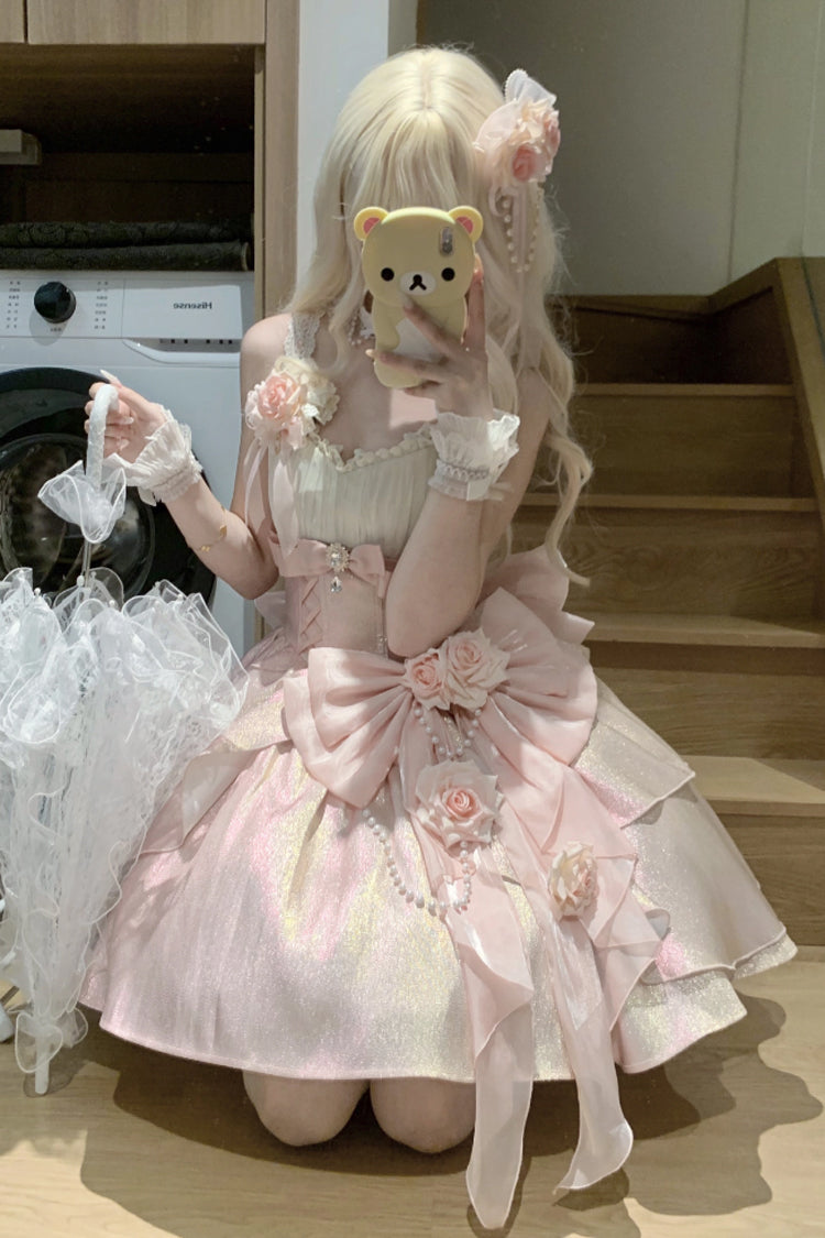 Pink [Rose Heart Knot] Ruffle Hanayome Bowknot Sweet Princess Gorgeous Lolita Jsk Dress