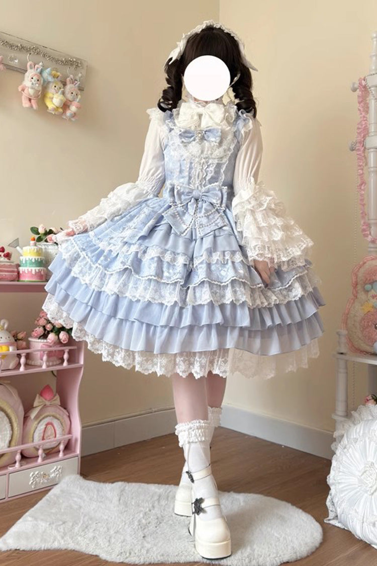 [Love Feather] Mehrlagiges Hanayome Bowknot Spitze Süßes Wunderschönes Lolita Jsk Kleid 4 Farben