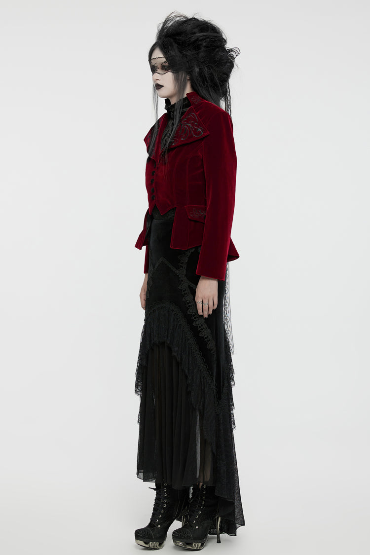 Red Swallow-tailed Velvet Long Sleeves Women's Gothic Jacket