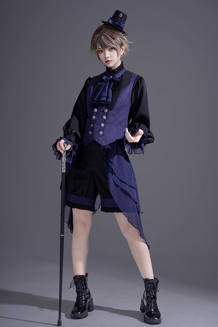 Schwarz/Blau Evil Twins Ouji Prince Hübsches Lolita Weste Hemd Shorts Set