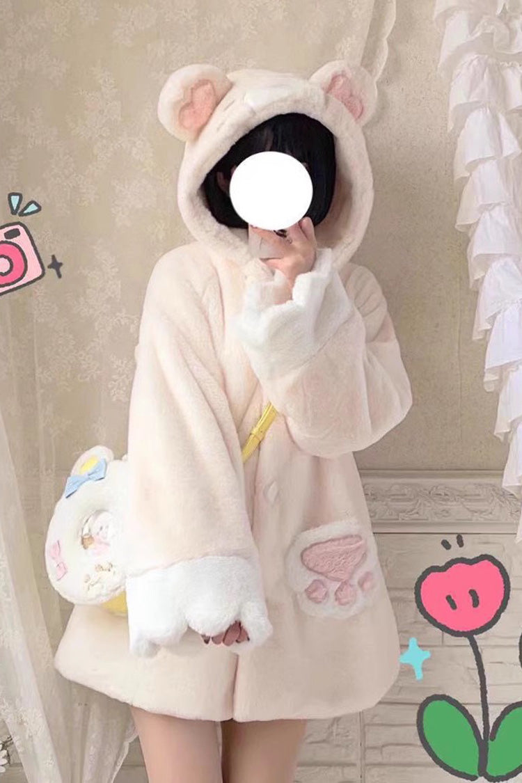 [Sleepy Bear] Long Sleeves Plush Thickened Hooded Sweet Lolita Coat 2 Colors