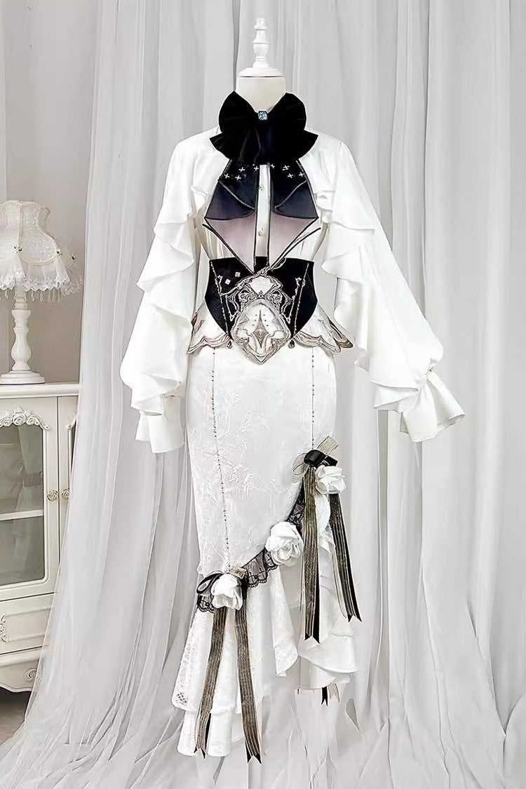 White [Star Gate] Palace Style Ruffle Bowknot Gothic Lolita Fishtail Skirt 2 Versions