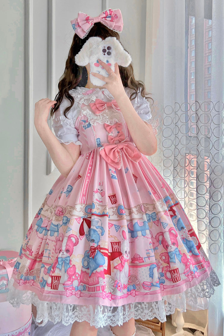 Pink Doll Playground Print Ruffle Bowknot Sweet Lolita Jsk Dress