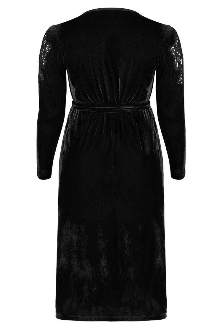 Black Velvet Sexy V-Neck Hollow Out Exquisite Applique Hem Slit Design Corded Long Women's Plus Size Gothic Dress