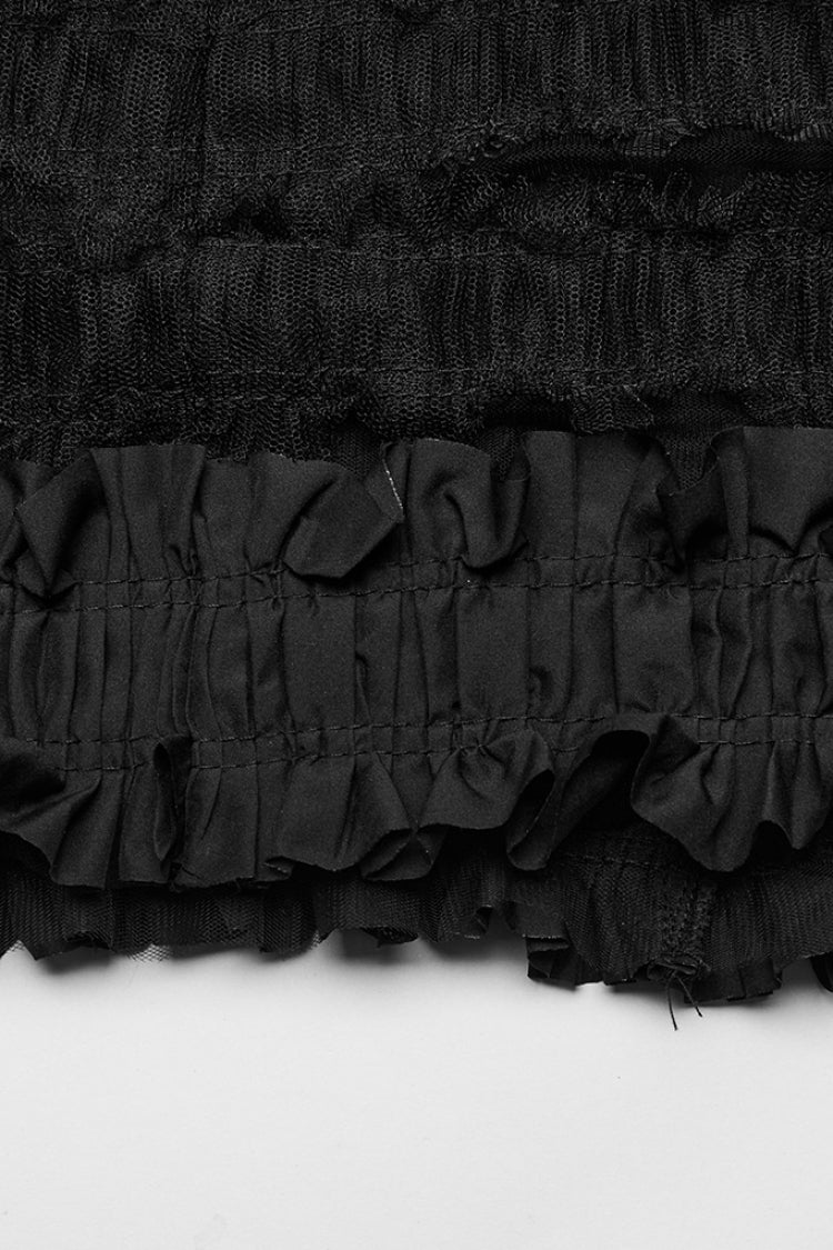 Black Ruffle Mesh Women's Gothic Skirt with Belts