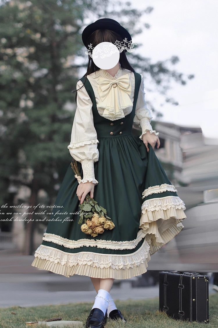 Grün [Artemis SP] Elegantes Lolita-Pulloverkleid im College-Stil mit Rüschen und Schleife