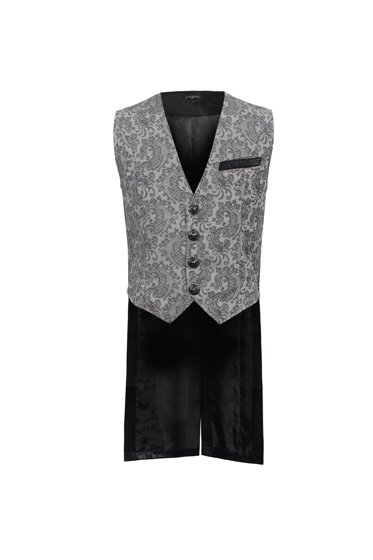 Gray Fashion Vintage Print Non-Stretch Fit Mid-Century Men's Gothic Tuxedo Vest