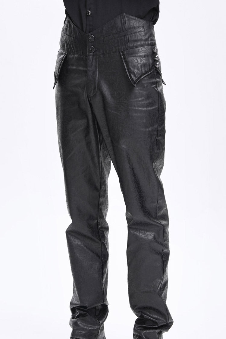 Black High Waisted Faux Leather  Men's Gothic Pants