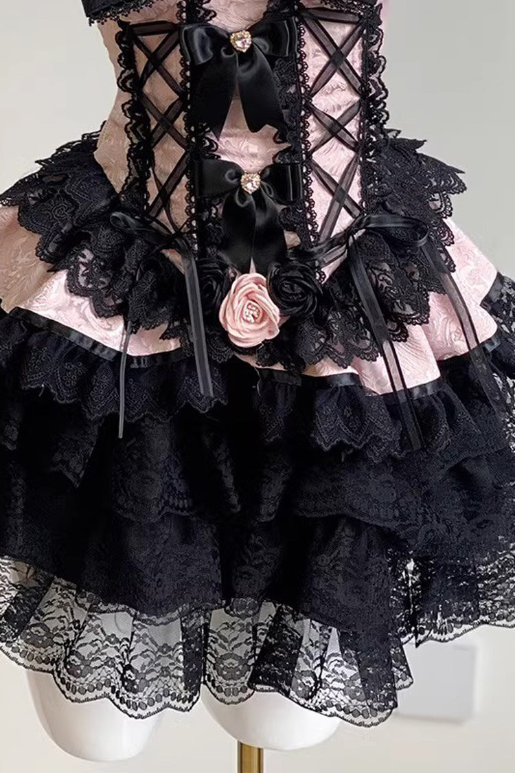 Black/Pink [Blackberry Lover] Multi-Layered Lace Sweet Princess Lolita Skirt Set