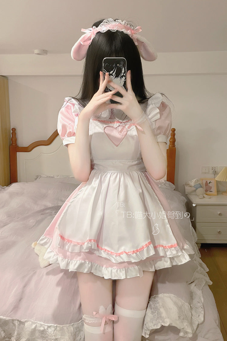 Sweetheart Rabbit Maid Short Sleeves Ruffle Hollow Plus Size Sweet Lolita Dress 2 Colors