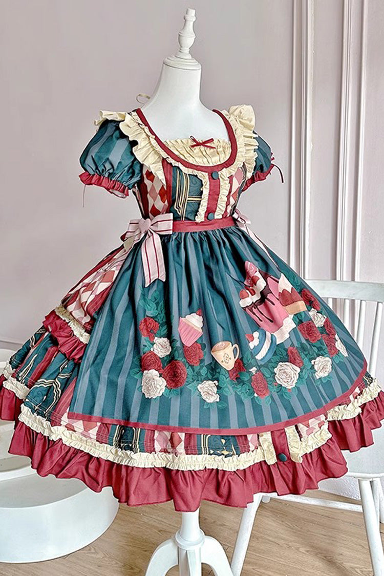 [Puppy Cafe] Print Ruffle Bowknot Sweet Lolita Dress 3 Colors