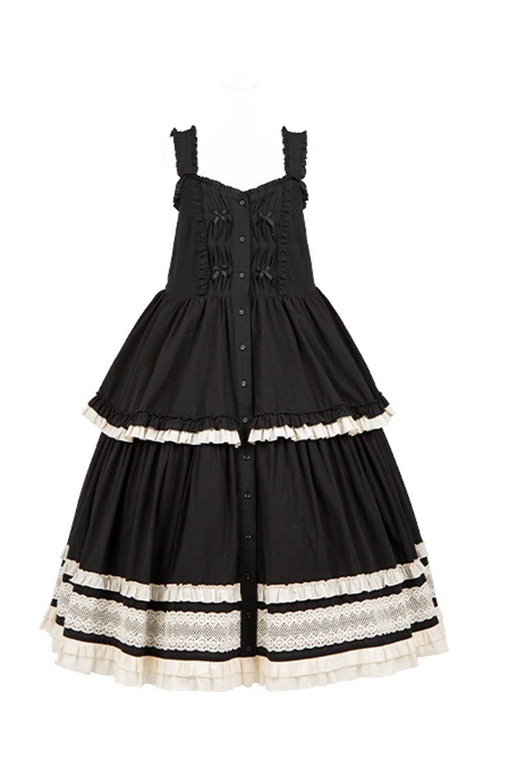 Schwarzes [Lily] Mehrlagiges Rüschenspitzen-Klassisches Elegantes Lolita-Jsk-Kleid