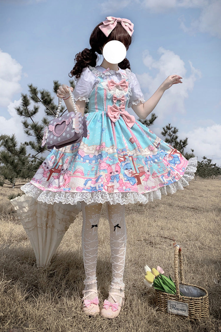 Green Doll Playground Print Ruffle Bowknot Sweet Lolita Jsk Dress