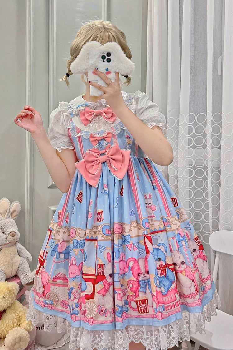 Blue/Pink Doll Playground Print Ruffle Bowknot Sweet Lolita Jsk Dress