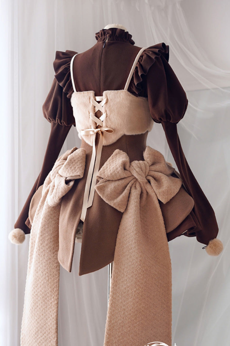 Stand Up Collar Long Sleeves High Waisted Thickened With Vest Sweet Lolita OP Dress 4 Colors