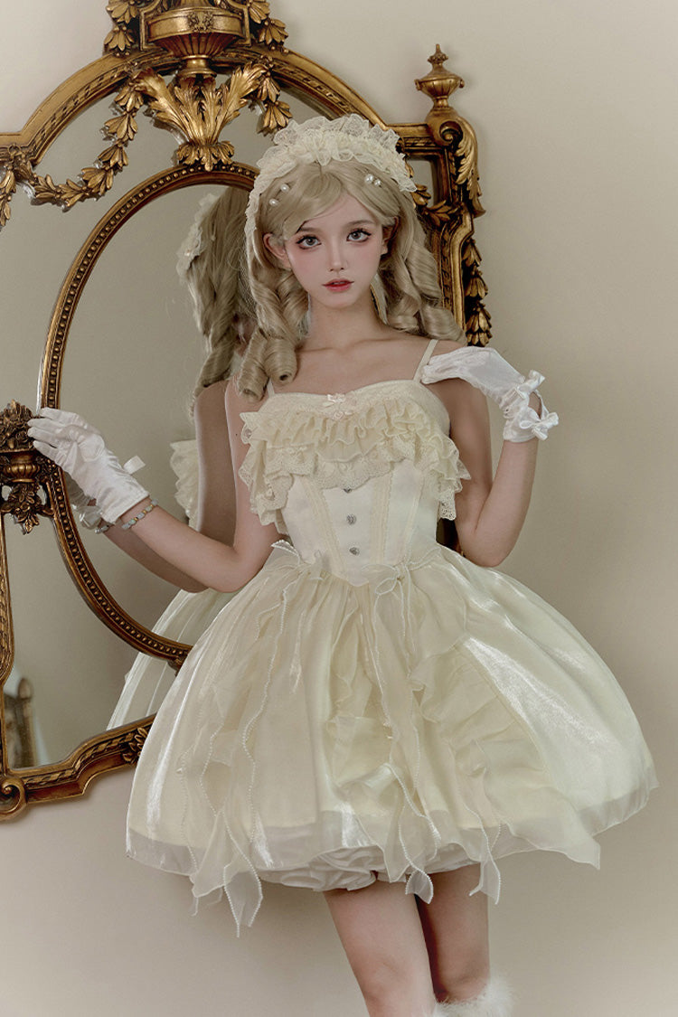 Ivory Floating Light Song Ruffle Bowknot Lace Sweet Princess Fishbone Lolita Jsk Dress