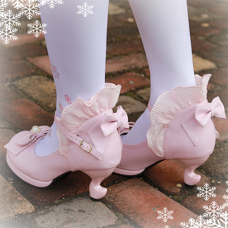 Bowknot Strappy Ruffle PU Sweet Lolita Shoes 5 Colors