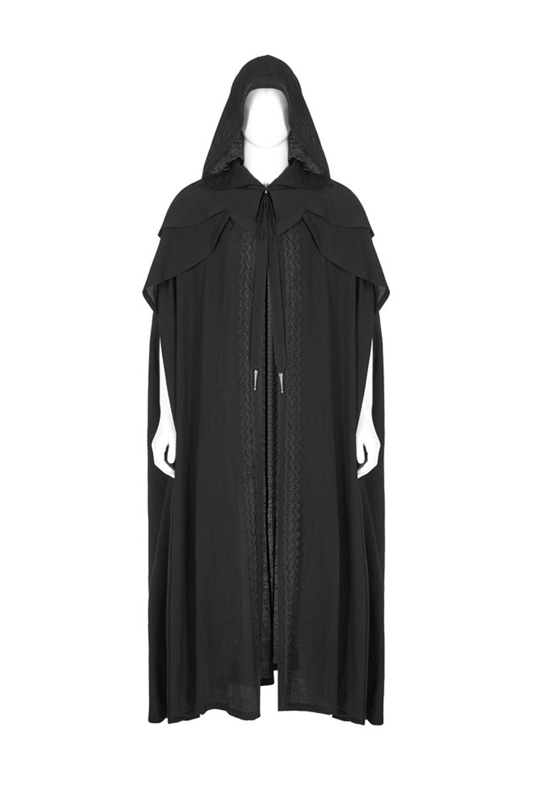 Black Punk Multilayer Lace Decoration Frenulum Simple Hooded Long Men's Cloak