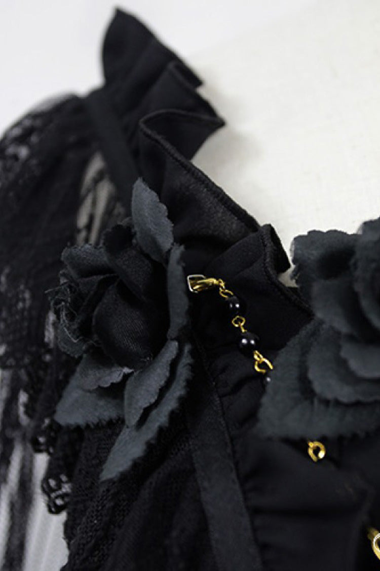 [Ballet of the Dead] Double-Layered Embroidery Lace-Up Gothic Lolita Jsk Dress (Cape Included)