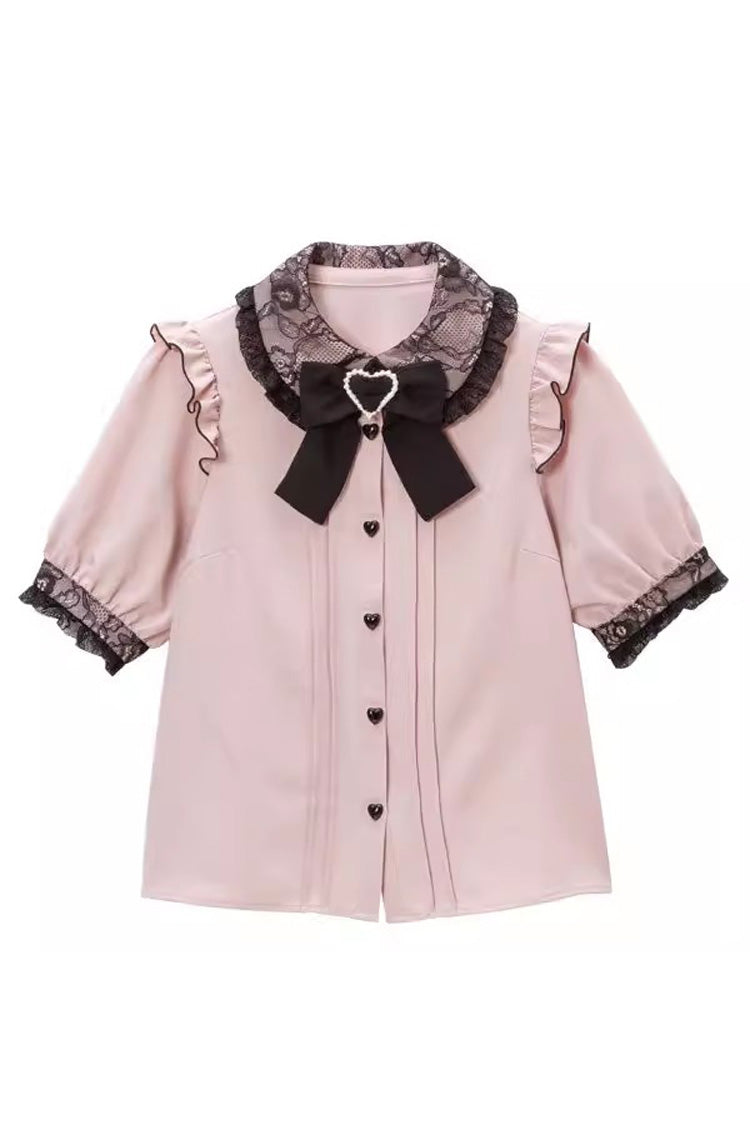Doll Collar Short Sleeves Bowknot Sweet Jirai Kei Japanese Lolita Blouse 4 Colors