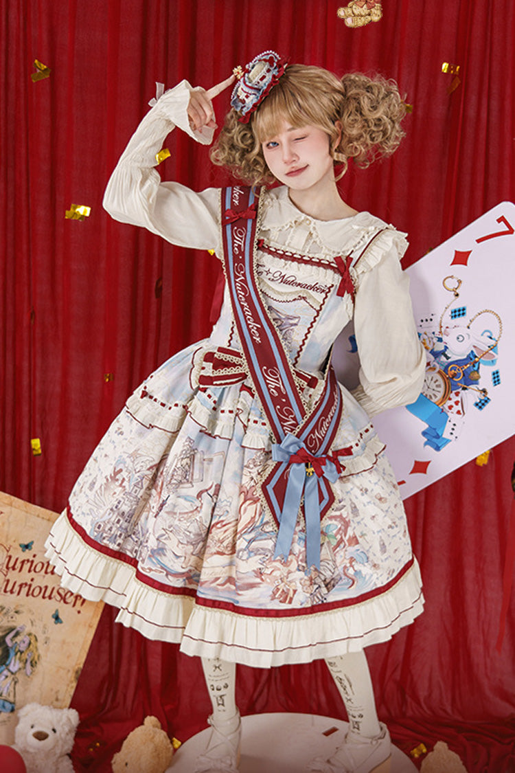 Multi-Color [Nutcracker] Sleeveless Print Ruffle Bowknot Sweet College Style Lolita Jsk Dress